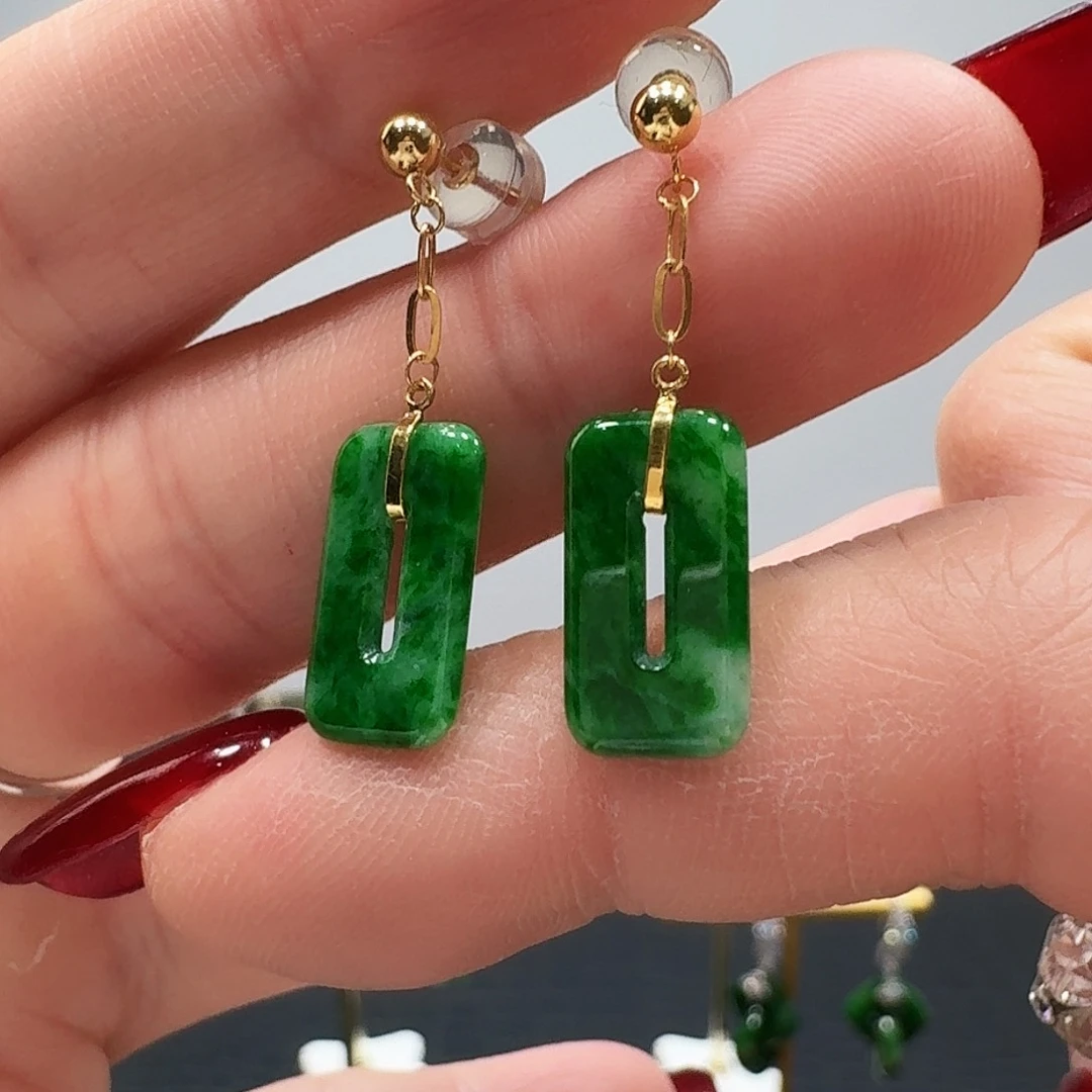 翡翠耳饰18K金镶嵌耳饰