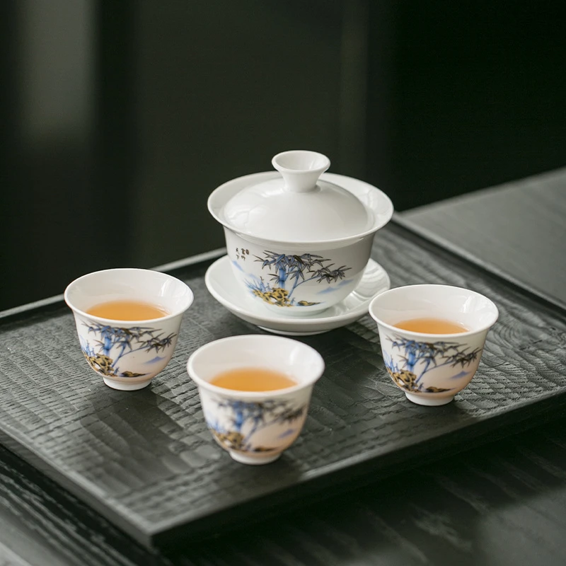 新款陶瓷三才盖碗茶杯带盖家用办公室会客德化白瓷功夫茶具泡茶碗