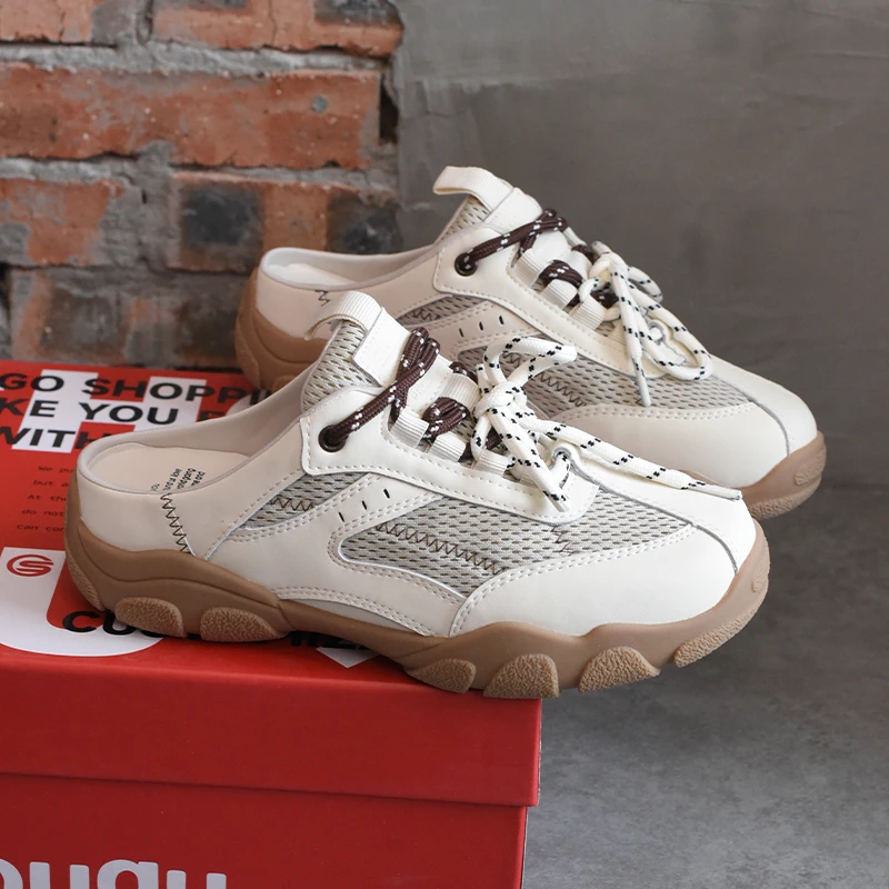 shougu/首谷2025春季新款包头一脚蹬半拖鞋女轻便厚底增高懒人拖