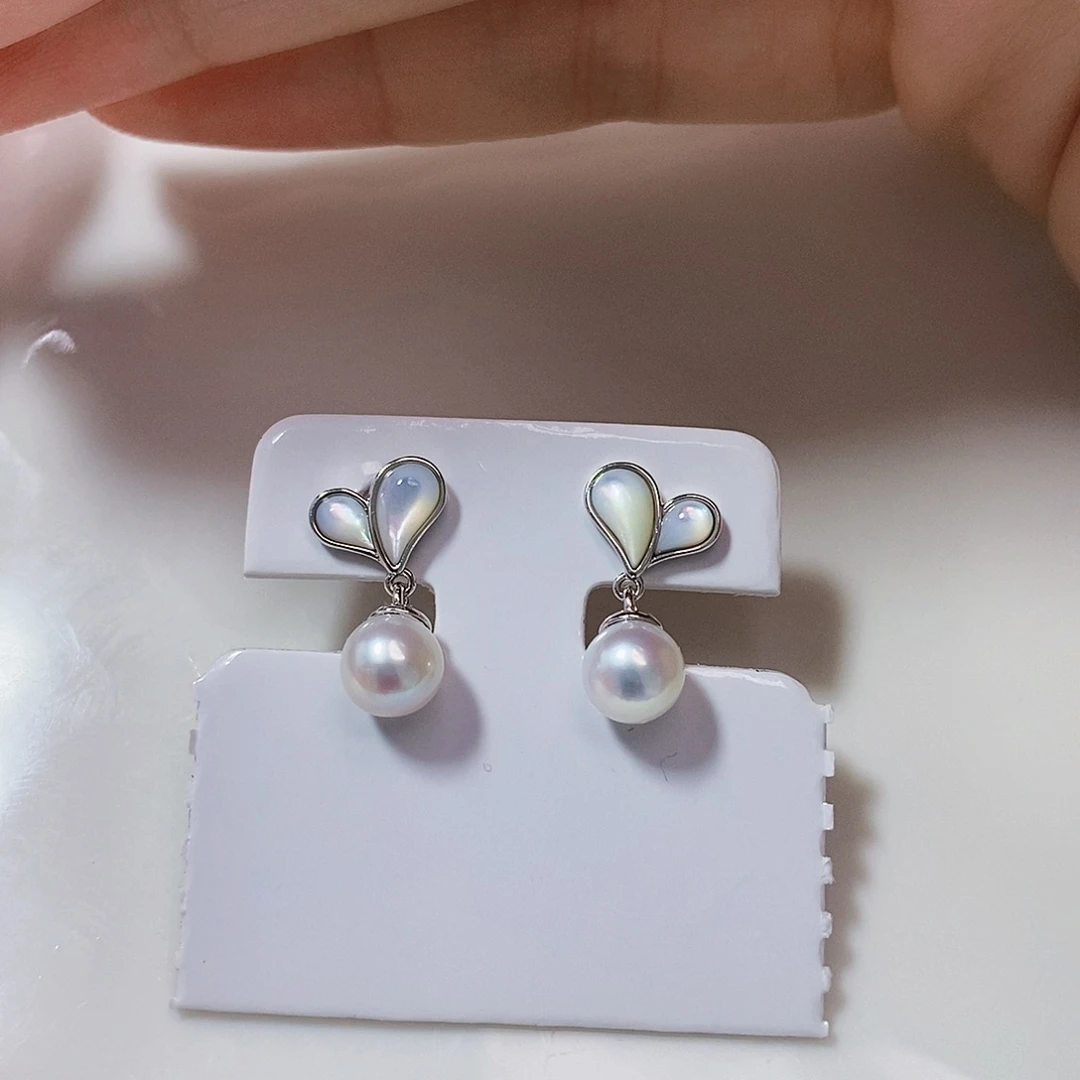 银S925镶嵌淡水珍珠特价极光耳饰