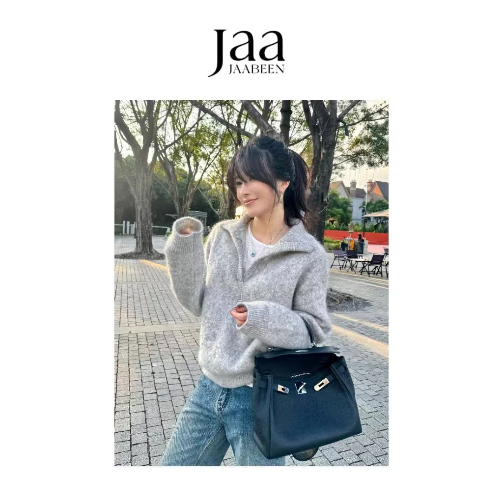 『JAABEEN』25AW秋冬V领翻领针织上衣毛衣毛织设计师款 25DS0243