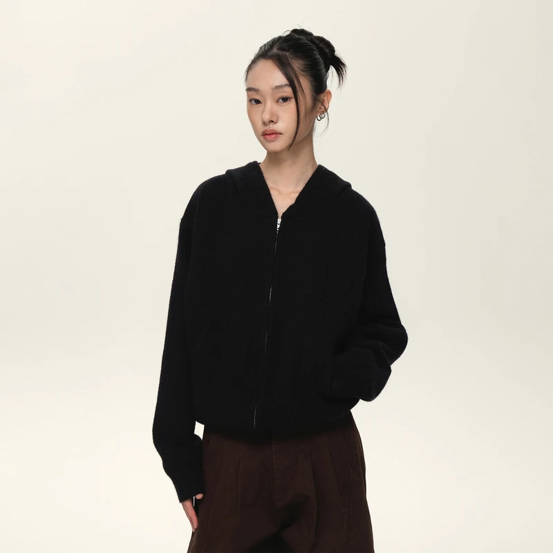 Set for life 24FW羊毛混纺拉链连帽针织衫毛衣外套卫衣