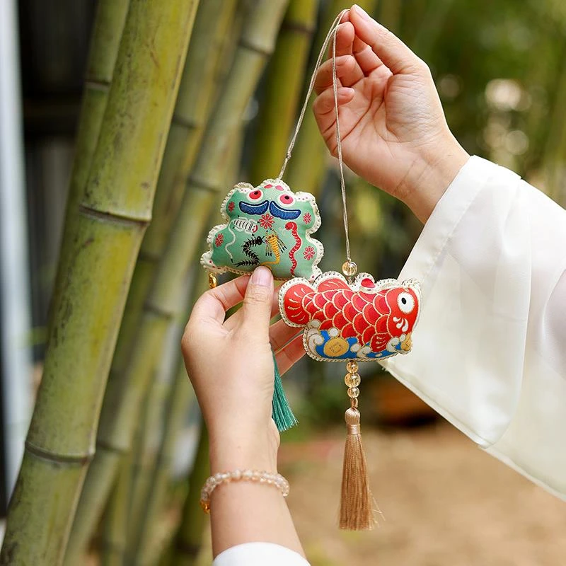 端午节龙鱼刺绣香囊香包手工diy材料包艾草中药荷包挂件成品礼物