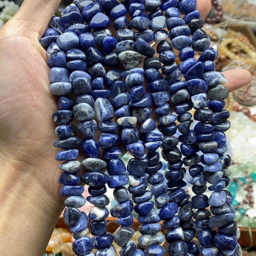玛瑙/玉髓未镶嵌珠宝半成品一条天然不规则蓝纹石11mm