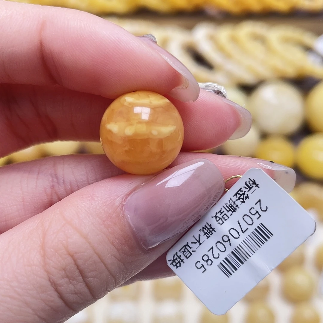 琥珀未镶嵌裸石15mm氧化款圆珠皮线