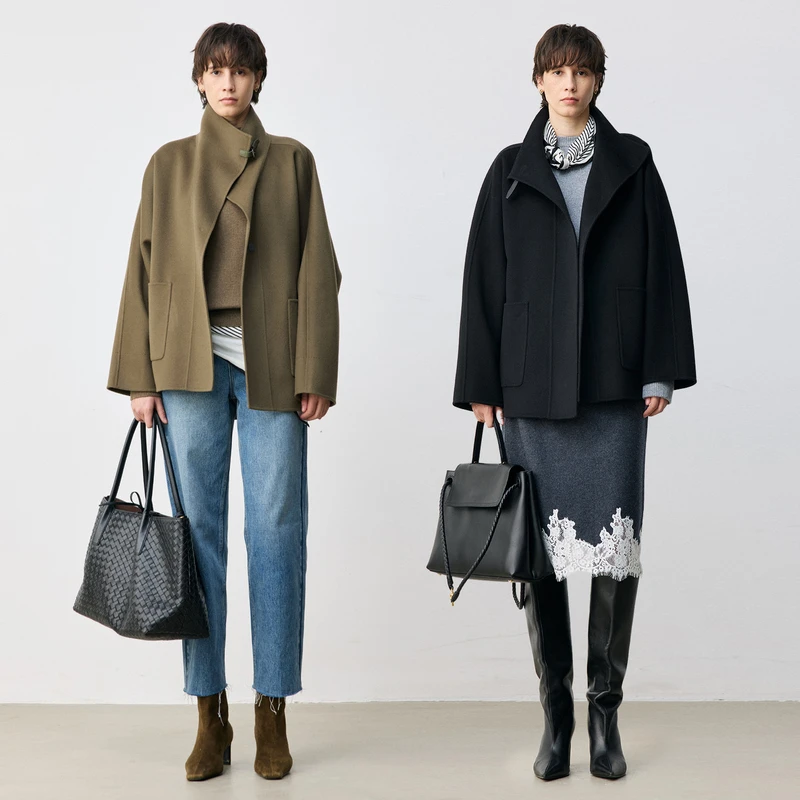 MARIUS“松茸大衣"蝙蝠袖皮袢简约慵懒感双面呢外套