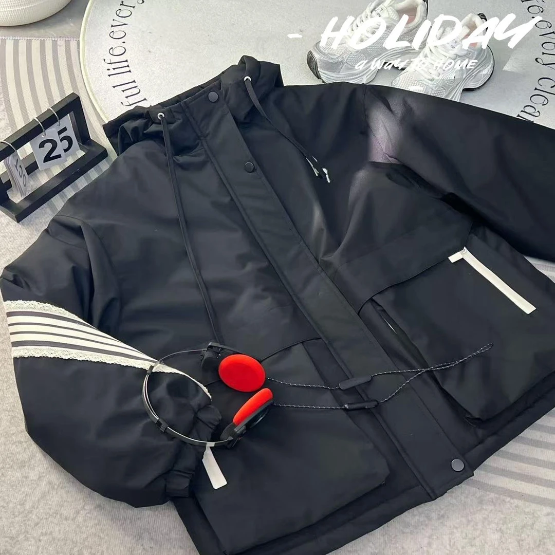 跳跳鱼童装  韩版拼条冬季冲锋衣外套宽松防风加厚保暖外套269203