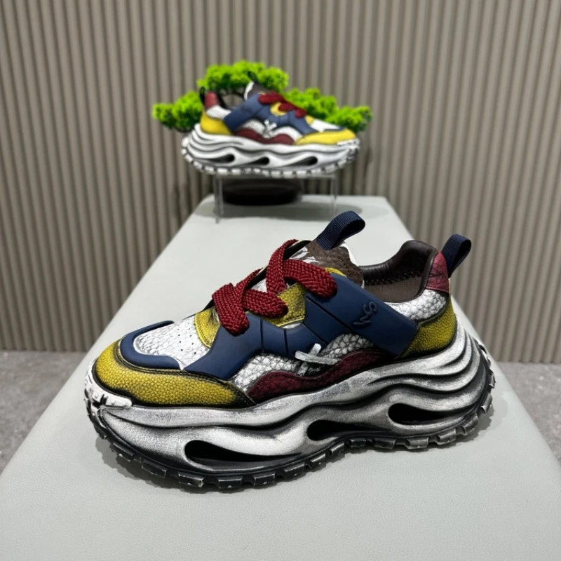 【飞琳潮鞋】2025年秋冬单棉休闲通勤风厚底做旧擦色脏脏男士老爹鞋