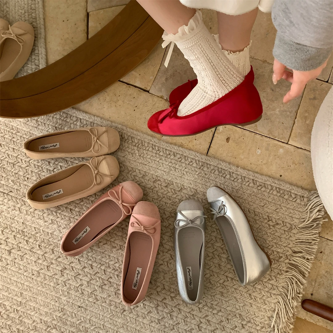 内增高版~法式缎面浅口小红鞋女一脚蹬懒人鞋休闲百搭芭蕾舞单鞋