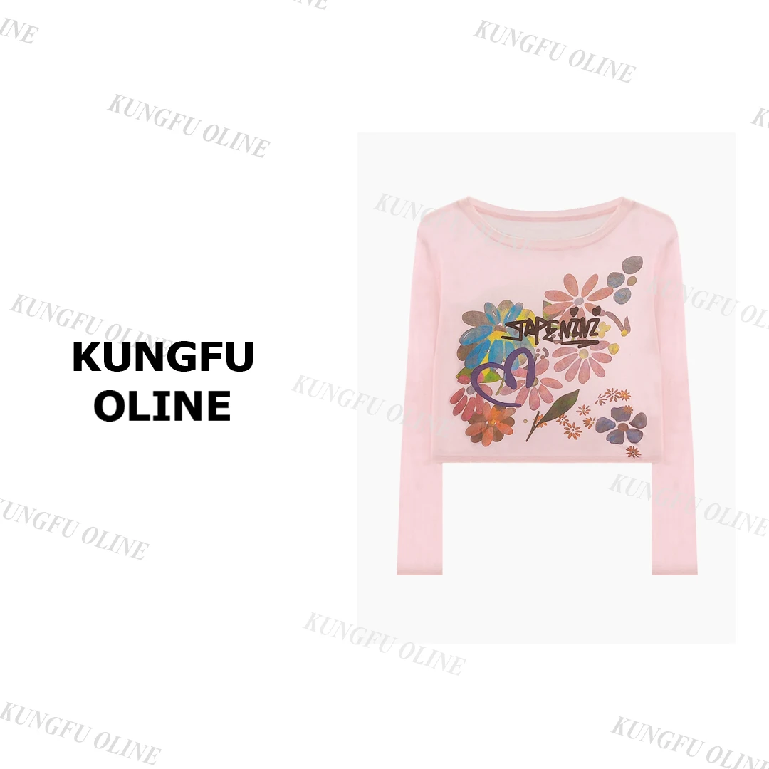 【五彩缤纷防晒】CT9466夏季薄款长袖t恤2025印花休闲打底衫上衣女