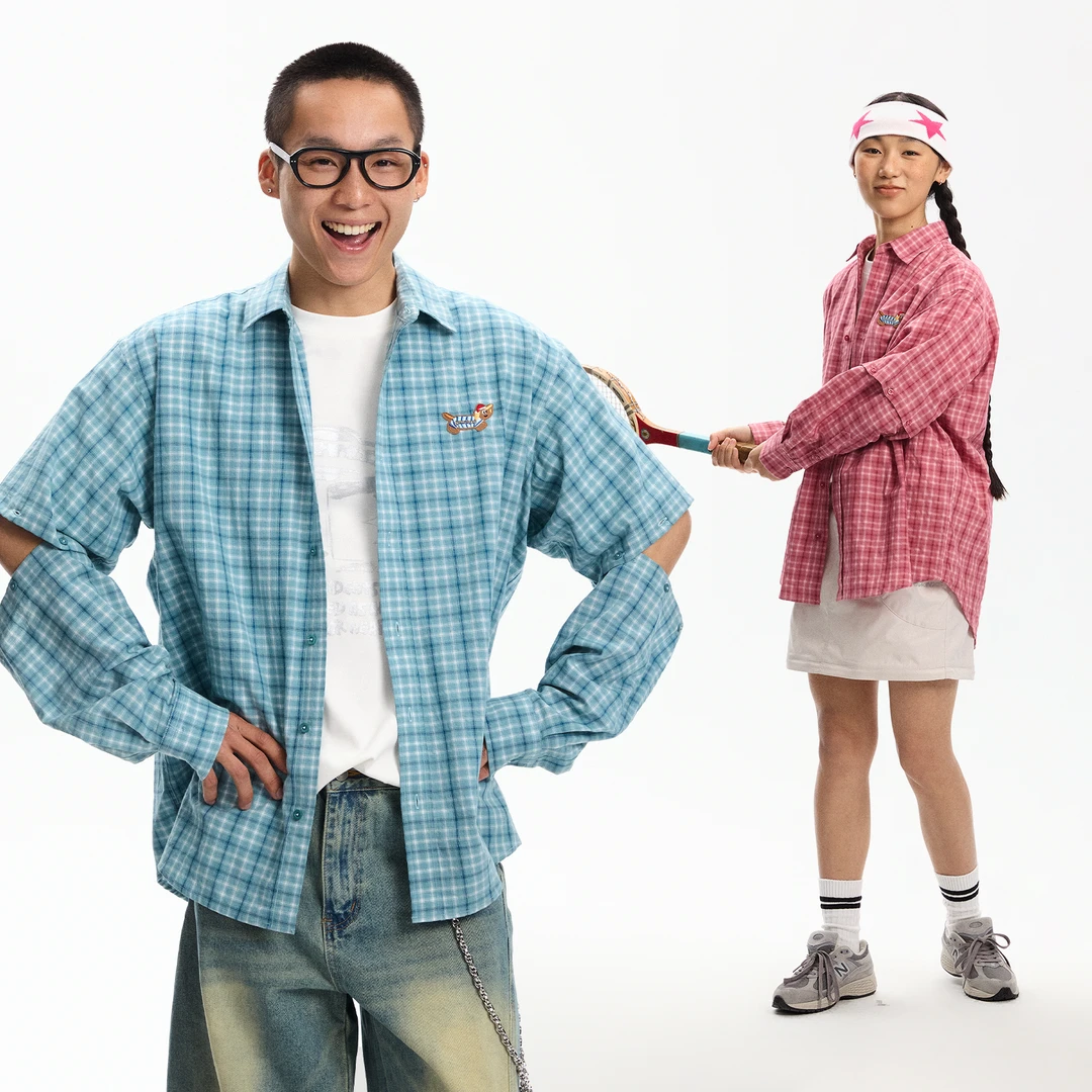 江南先生DB小狗刺绣格纹格纹衬衫春季宽松休闲衬衣JN51J11