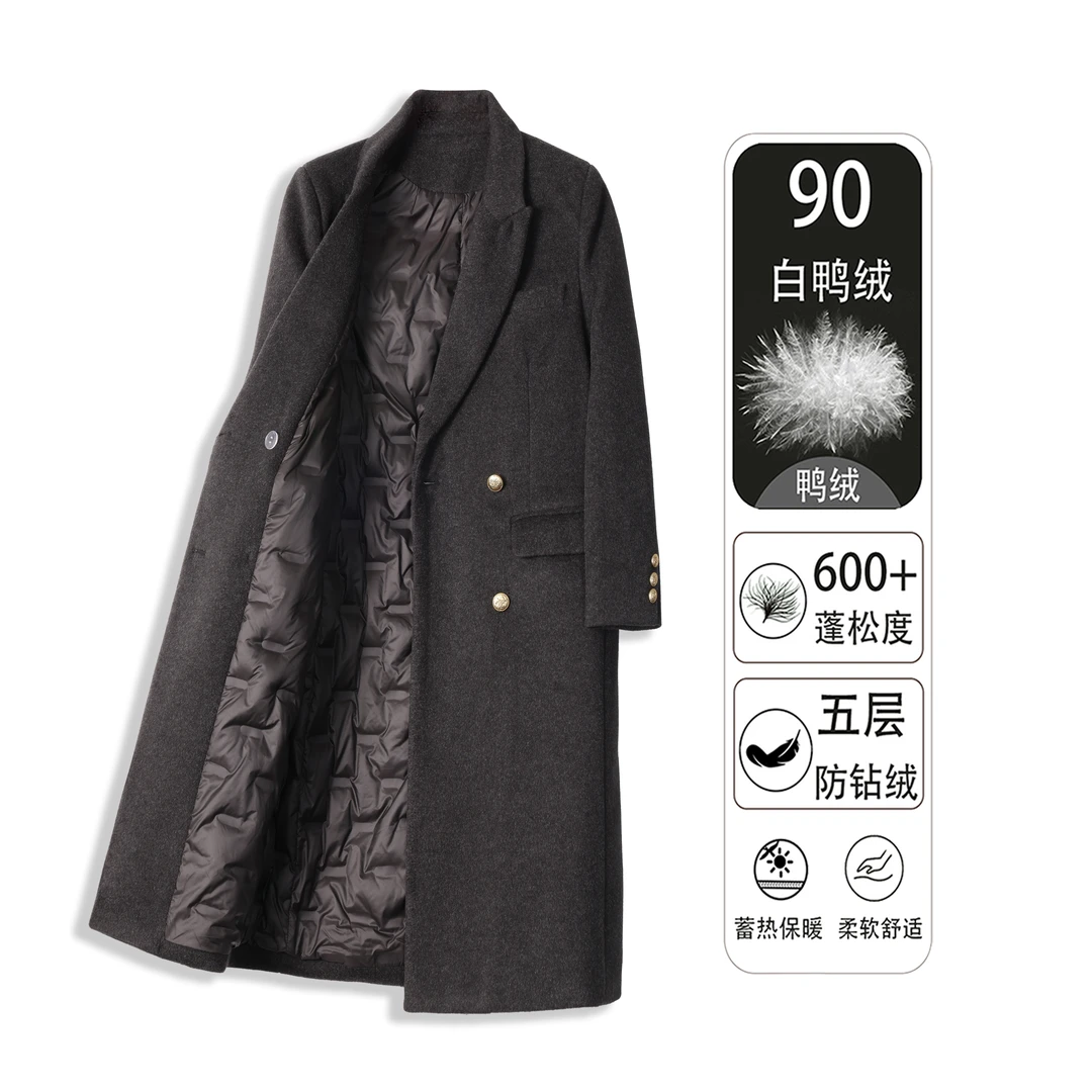 【李不了】长款女西装领休闲风中长款复古韩版修身冬季白鸭绒秋冬