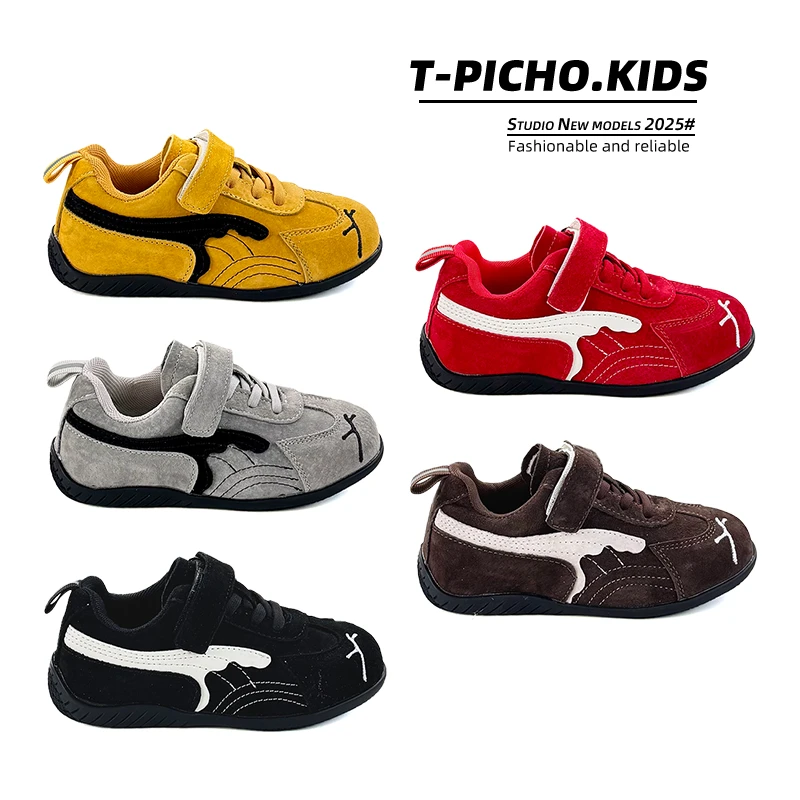 儿童时尚真皮德训鞋2025秋季新款女童阿甘鞋男童百搭休闲鞋-6669