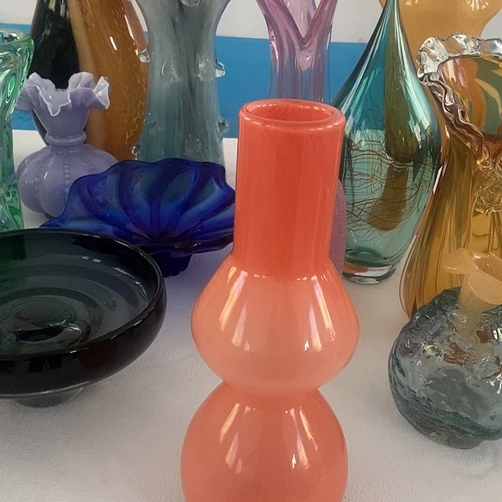 桔红琉璃摆件家居花瓶