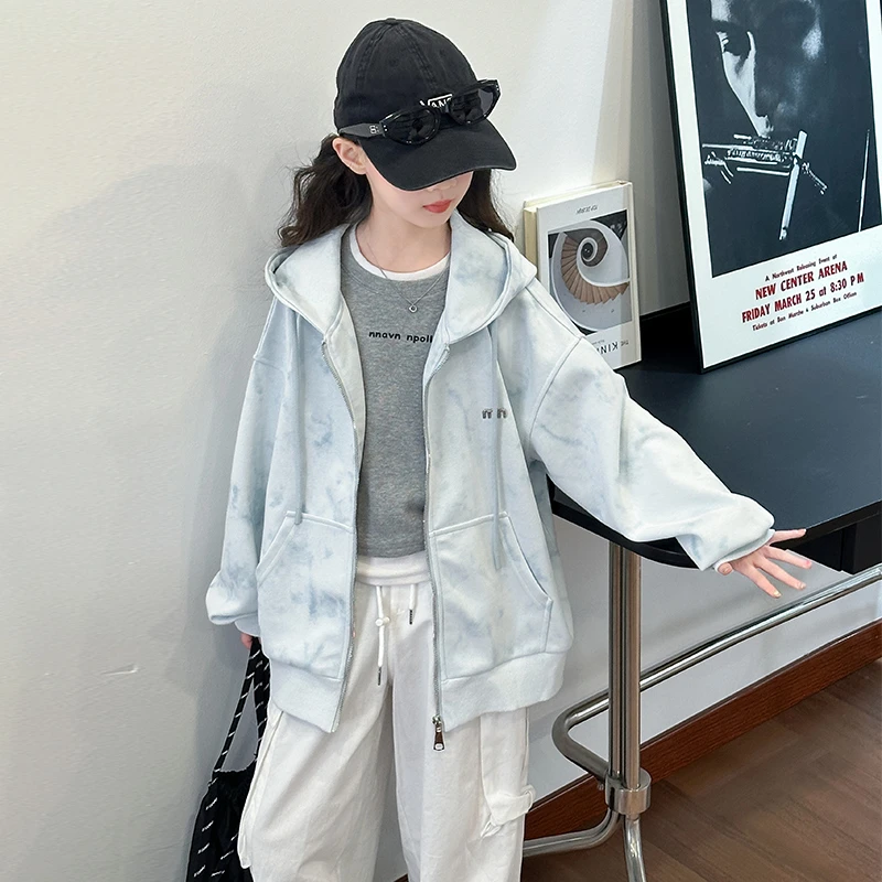 女童春秋款外套2025新款洋气儿童休闲连帽棒球服春季女孩宽松上衣