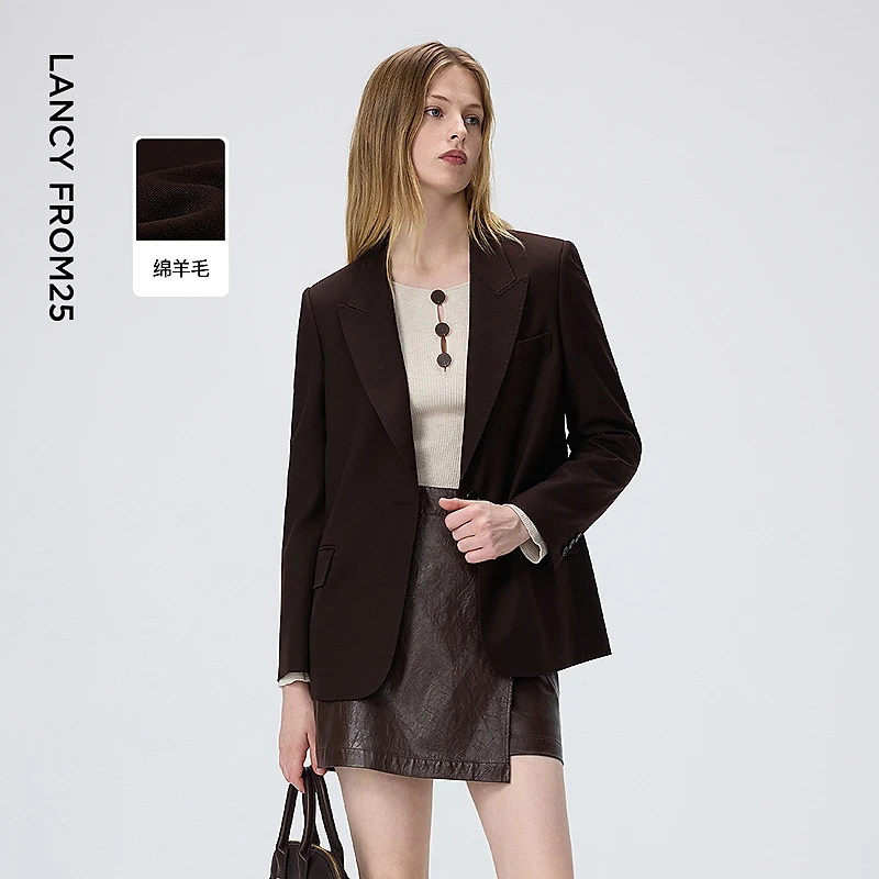 朗姿羊毛高智西装通勤别致百搭西服外套气质高级感2026年春季新款