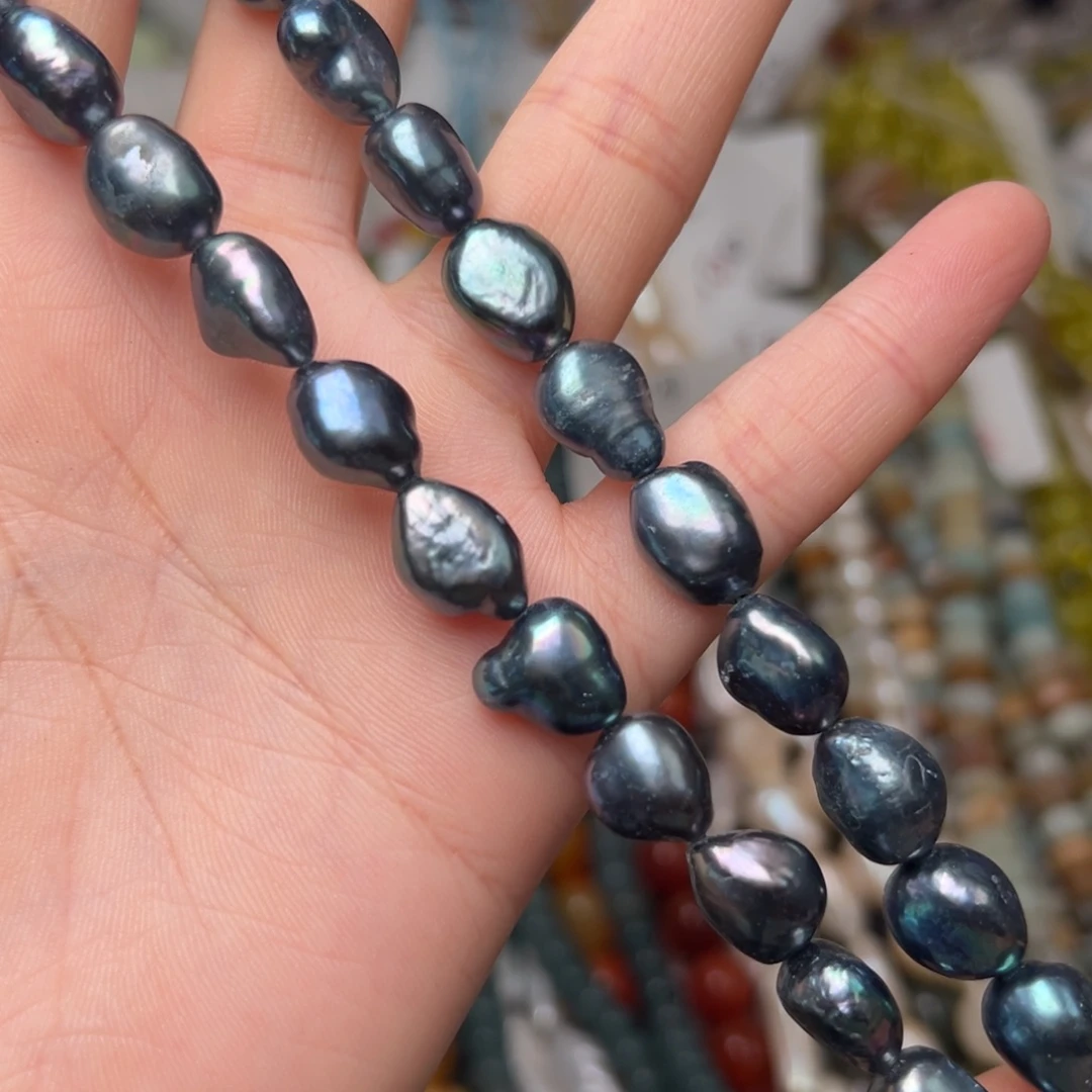 玛瑙/玉髓合金珠宝半成品L520。9mm深海梦幻蓝珍珠随形一条