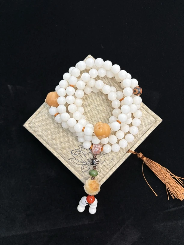 天然白玉菩提108莲花男女款手持念珠