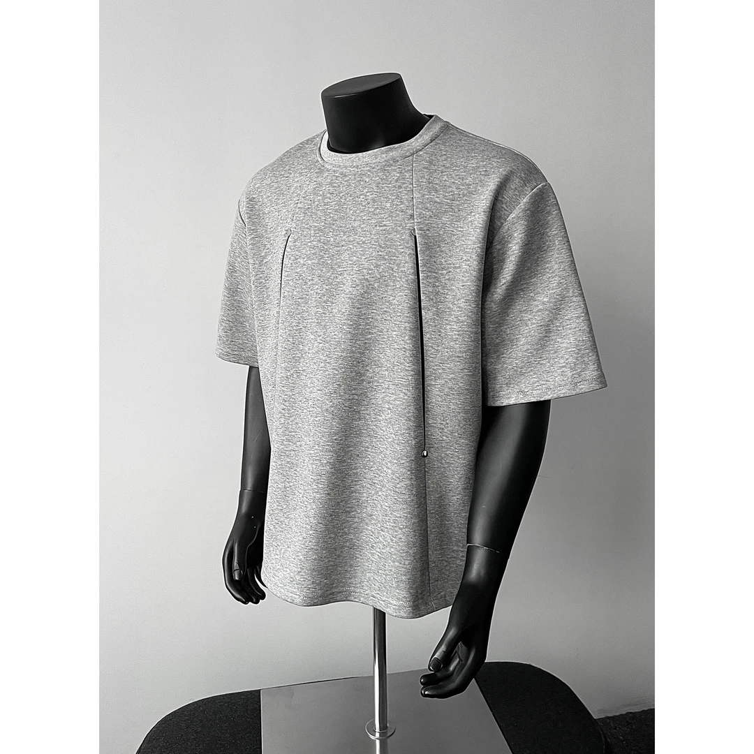 夏季新款拼接结构短袖T恤美式百搭简约宽松男女重磅圆领透气上衣