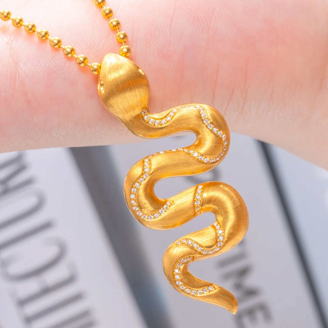 【金蛇缠绕】足金999 5D幻影拉丝金蛇吊坠 古法鎏光蛇身