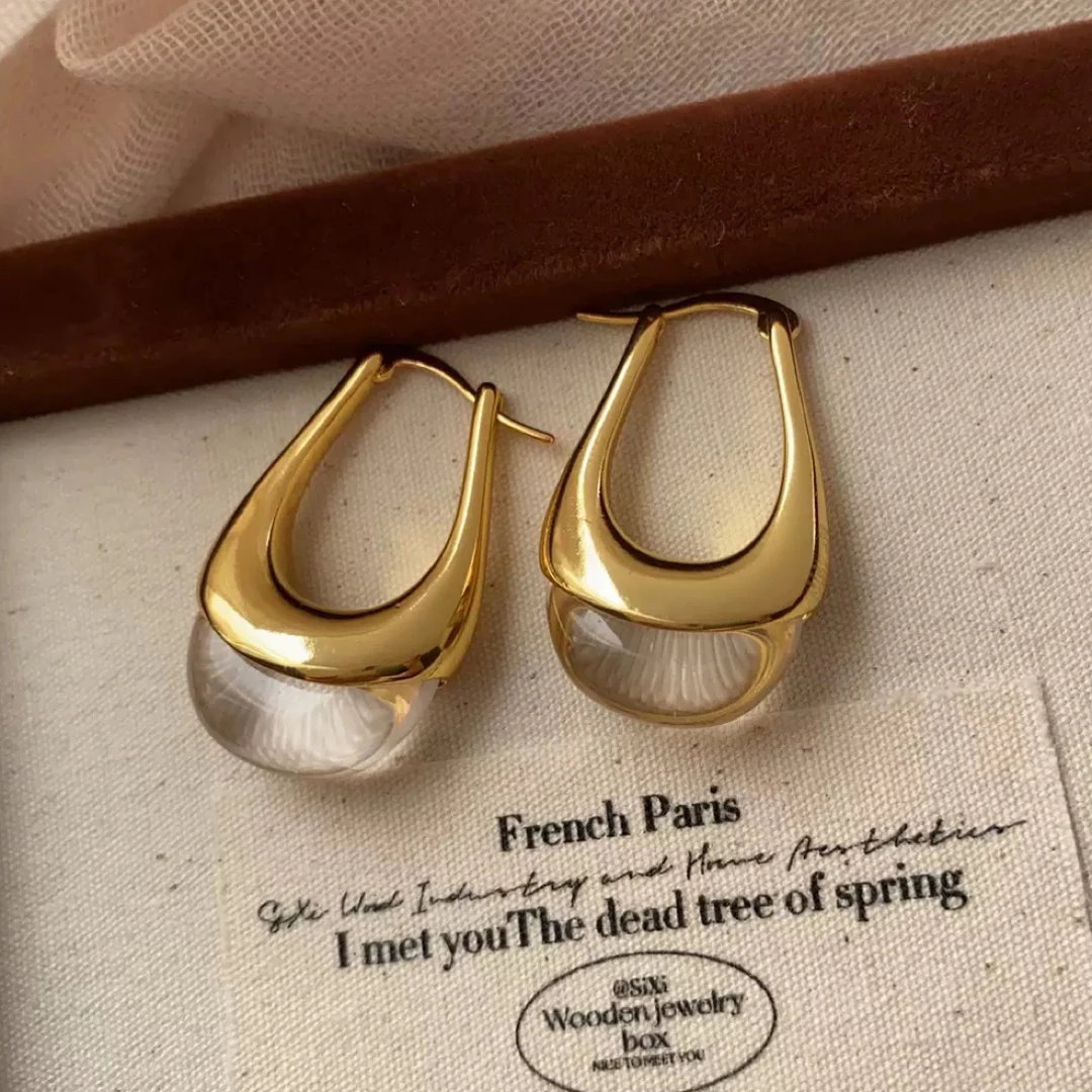 铜合金树脂耳饰 法式ins风水晶包包耳环小众设计高级感气质耳饰