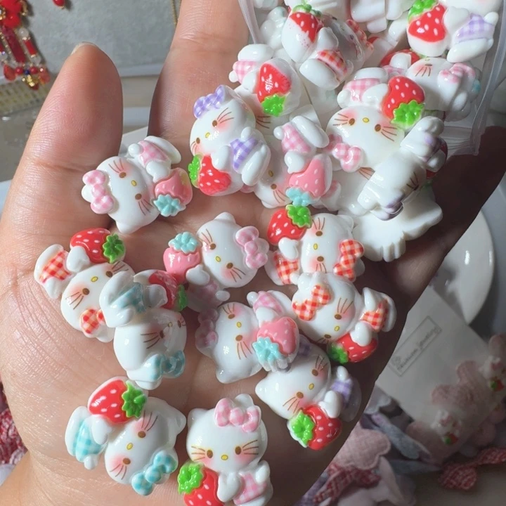 非金属166混色猫咪草莓格子贴片50个