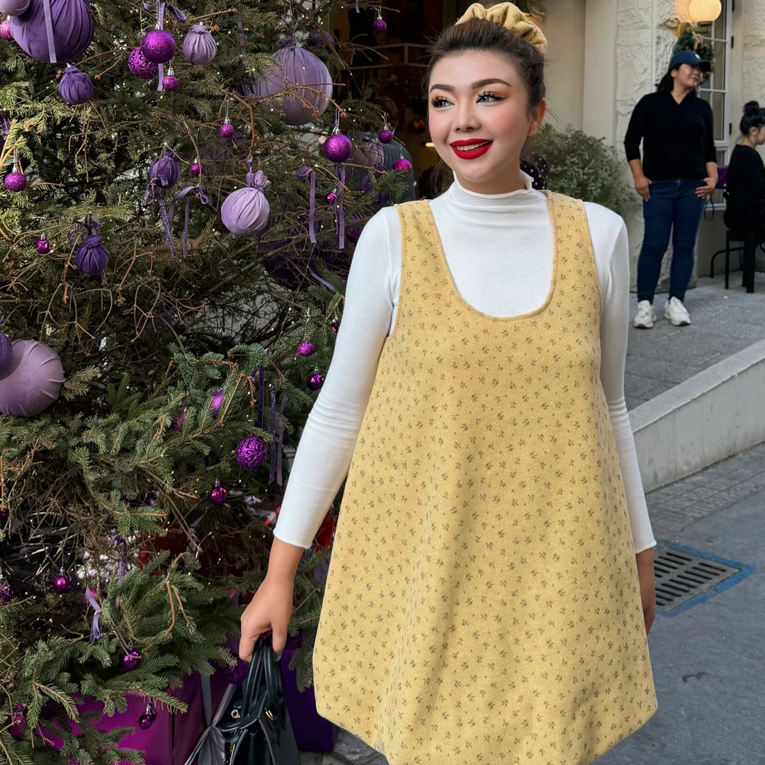 秋冬新款长袖显瘦碎花温柔甜美风三件套