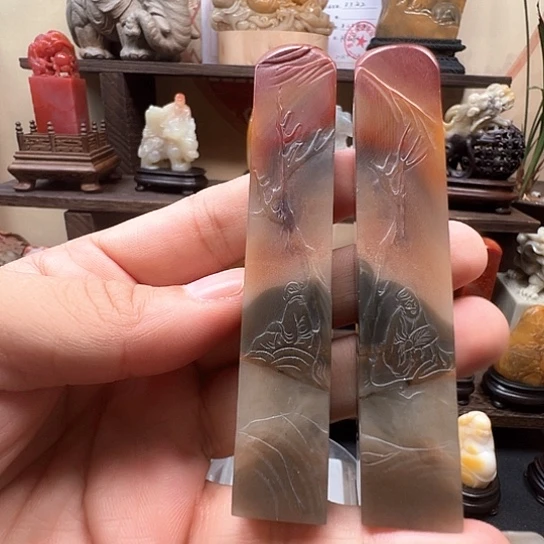 石材寿山马背杜林石对章