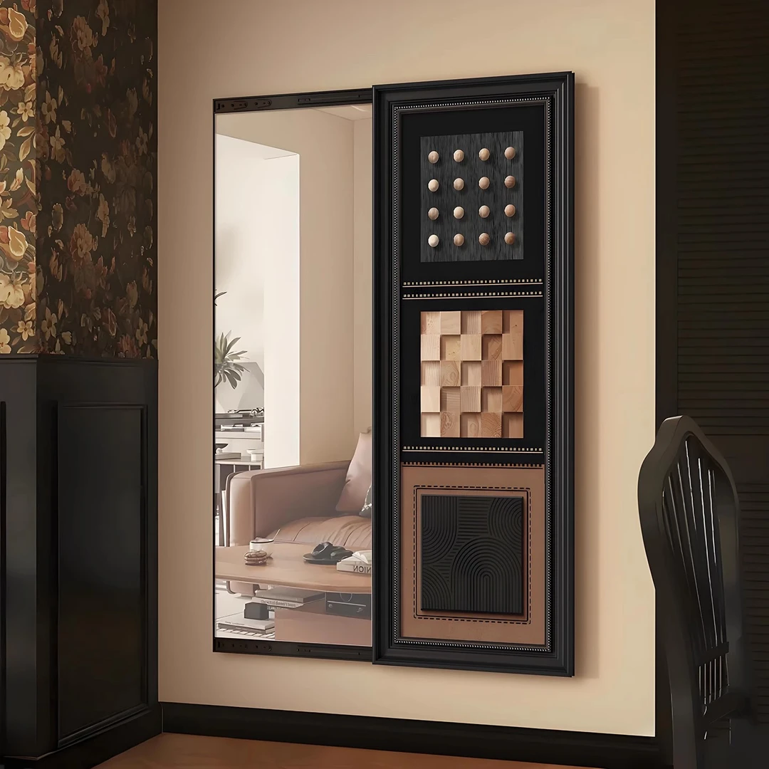 中古风镜子可遮挡可关闭隐藏推拉暗藏式全身镜隐形穿衣镜玄关壁画