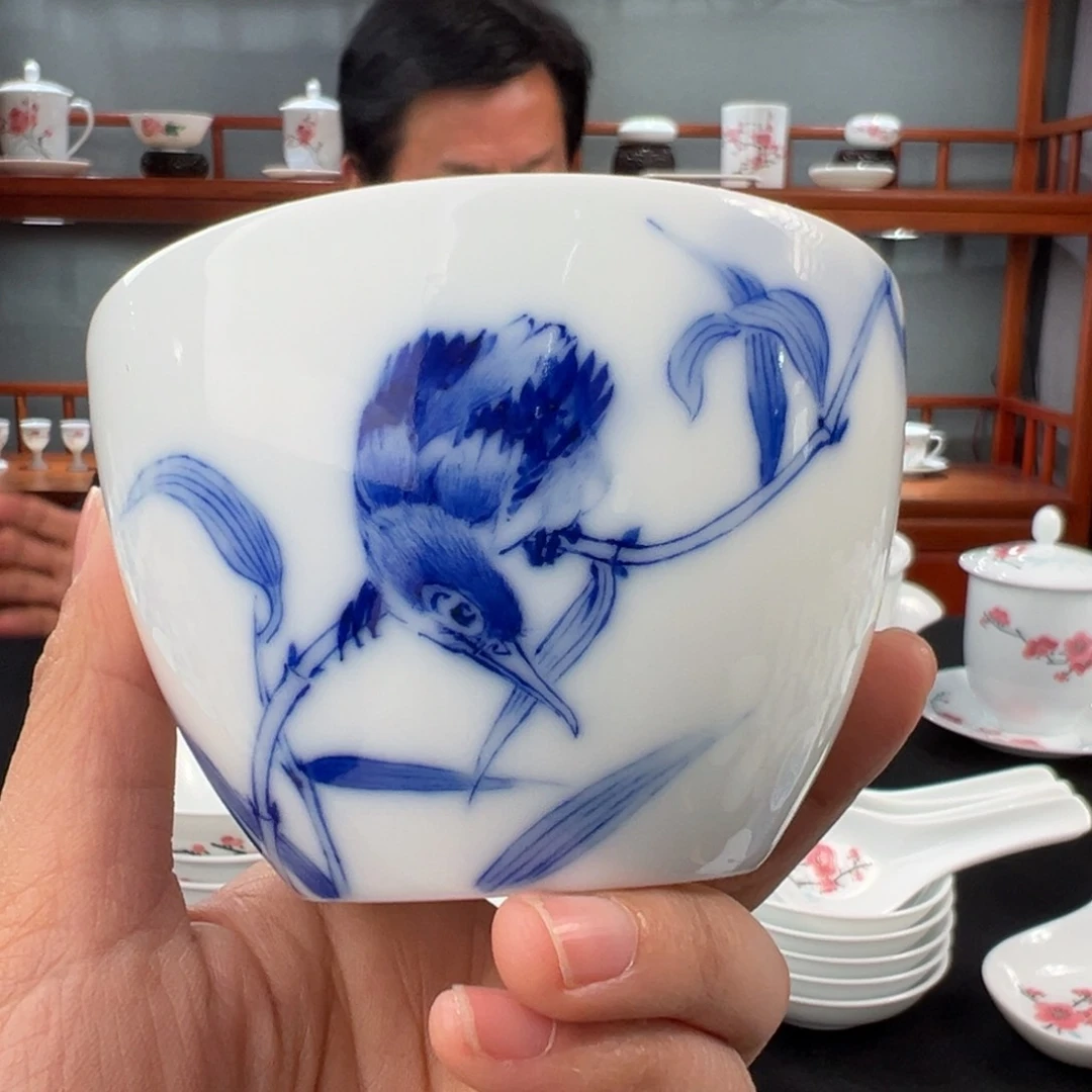 柴窑青花单翠缸杯