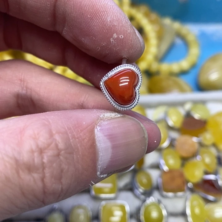 南红玛瑙戒指银S925镶嵌戒指