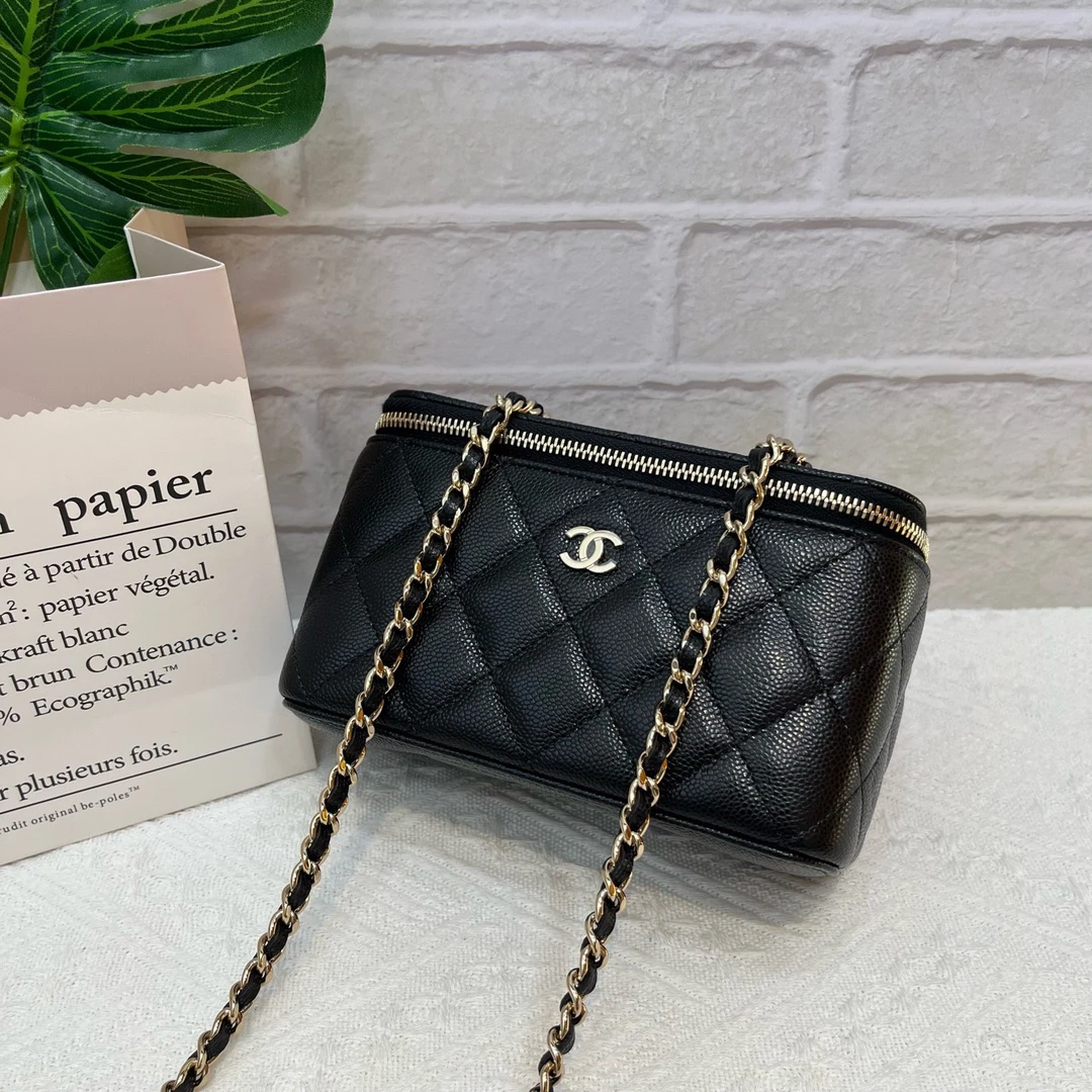 未使用 Chanel/香奈儿 /25C 长盒子化妆盒/黑金荔枝纹 25年芯片款