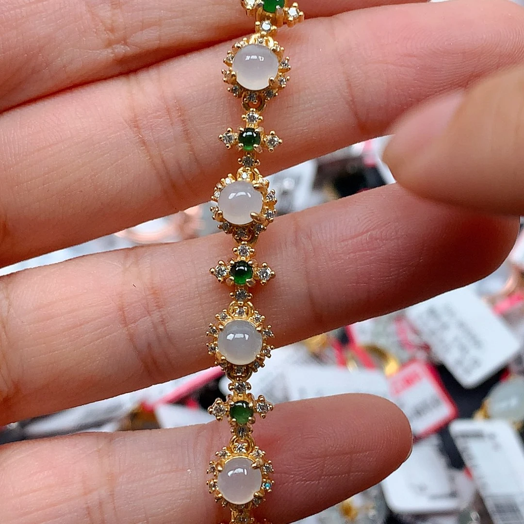 翡翠戒指银S925镶嵌天然翡翠手链