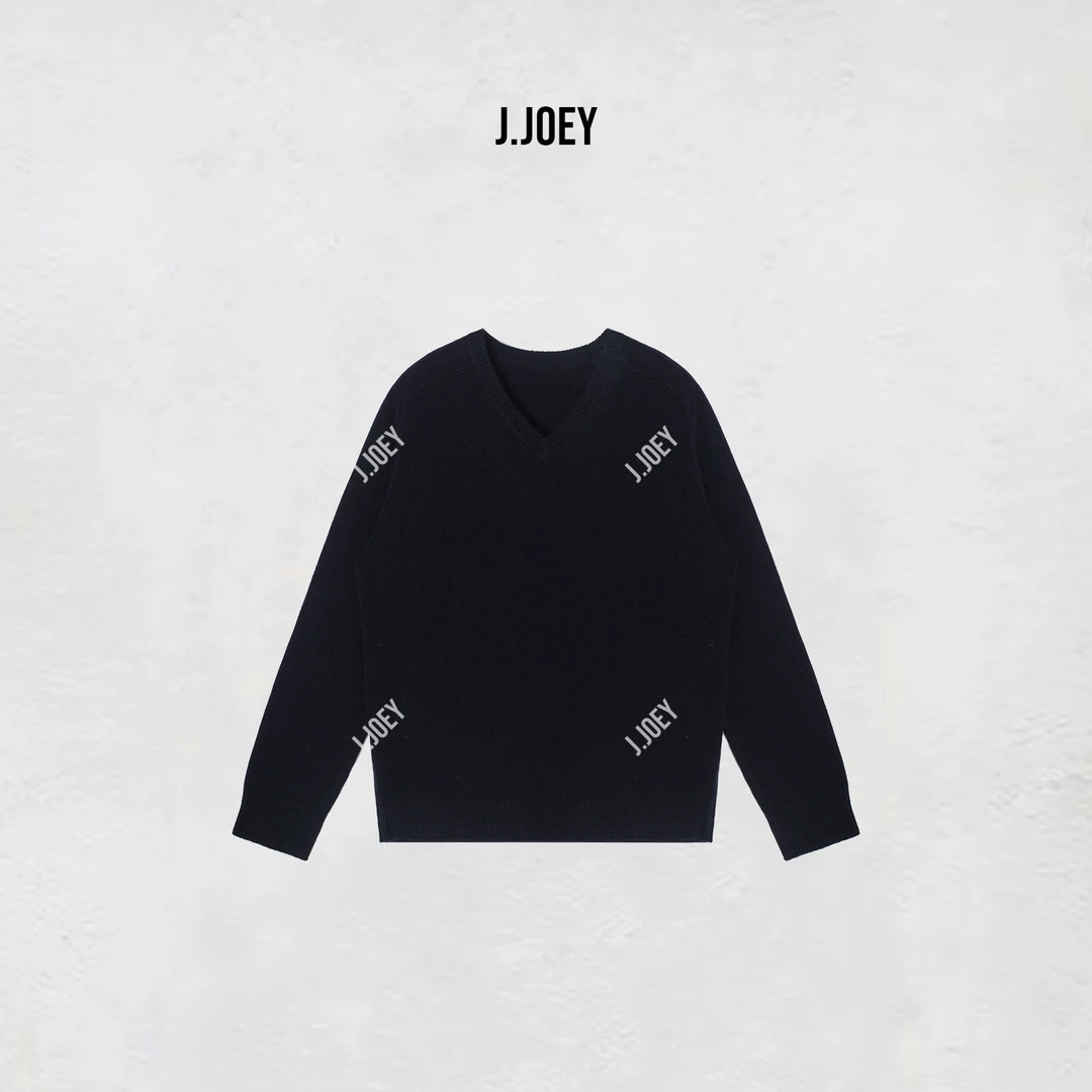 J.JOEY “100绵羊毛”藏青色高级感V领针织衫套头毛衣0789