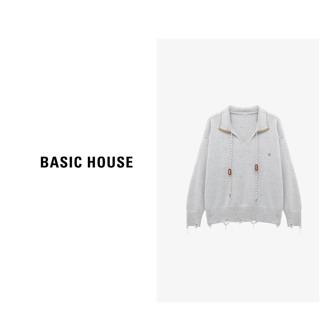 Basic House/百家好洋气小众女装舒适百搭翻领毛衣-B0625B5LLQ2