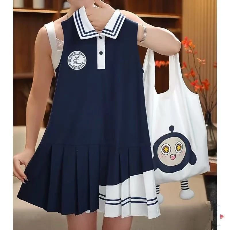 学院风蝴蝶百褶裙夏季女连衣裙背心裙女童无袖