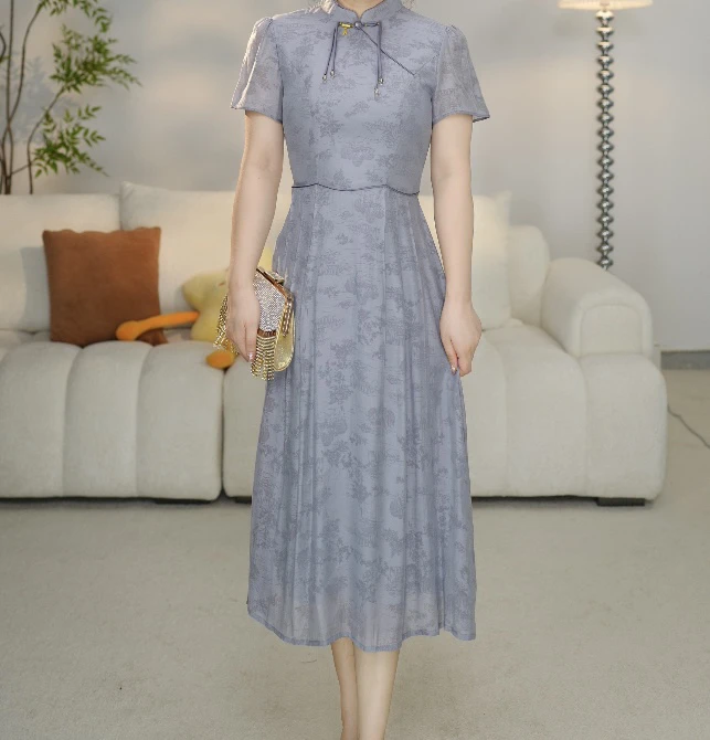 1323设计法式减龄连衣裙夏季中式中国风优雅复古提花
