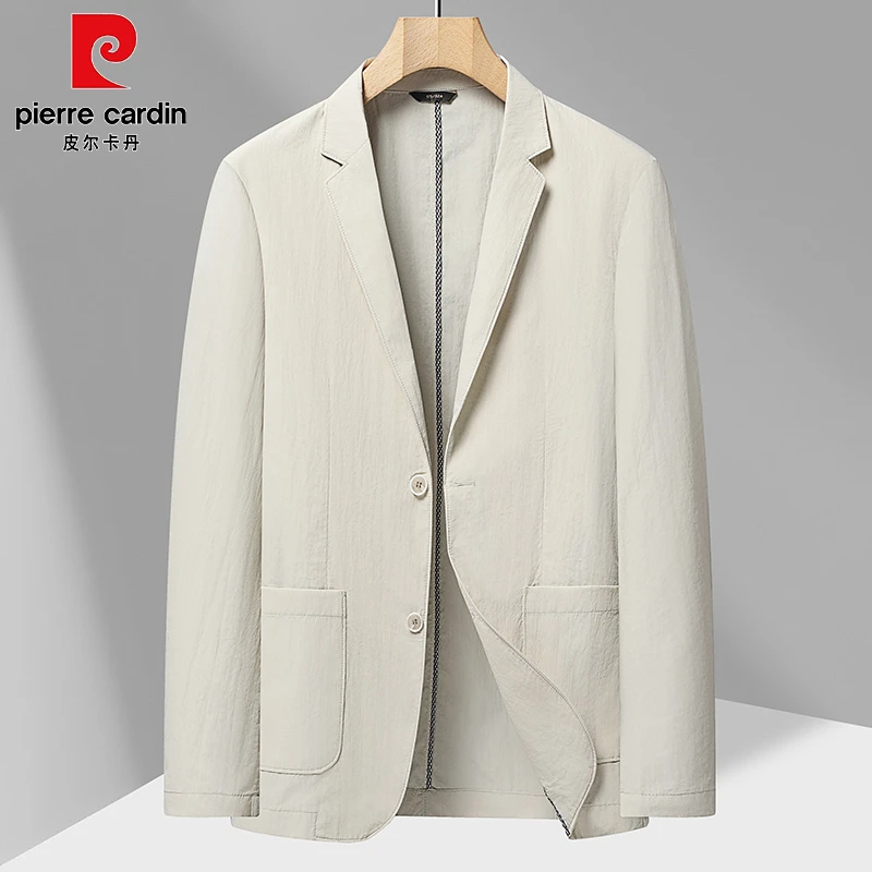 皮尔卡丹薄款色织西服上装男士休闲夏季春秋商务修身男装潮流时尚