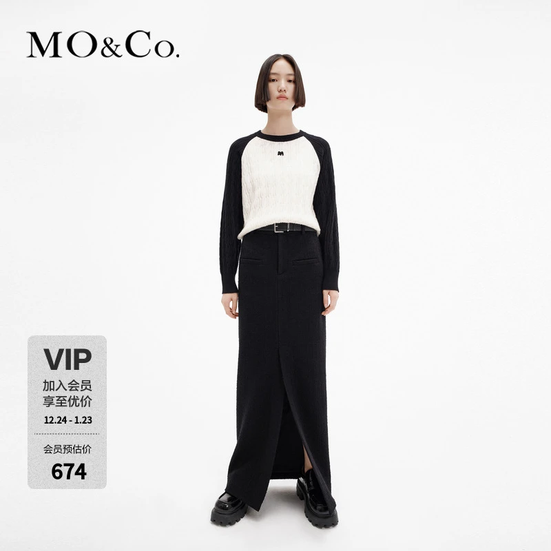 【美丽诺绵羊毛】MOCO冬季含山羊绒绞花插肩袖针织衫MBC4SWTK03