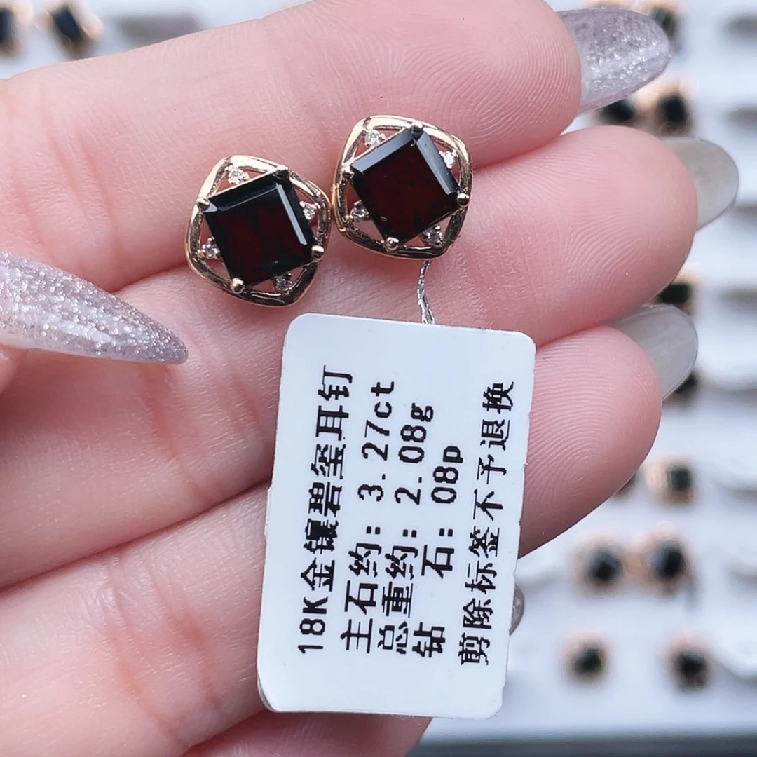 碧玺耳饰18K金镶嵌