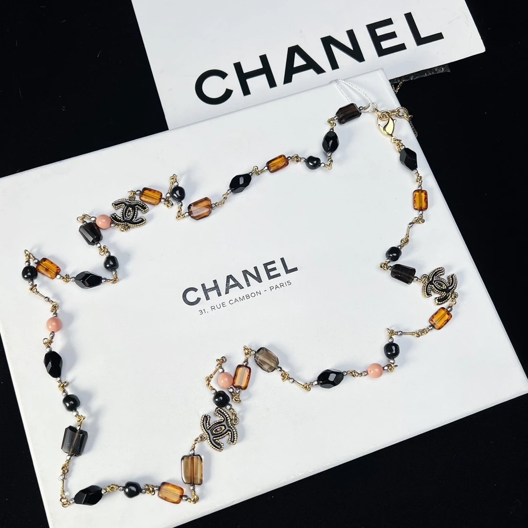 95新 Chanel/香奈儿 柚礼中古/香奈儿拜占庭焦糖黑琉璃项链xp