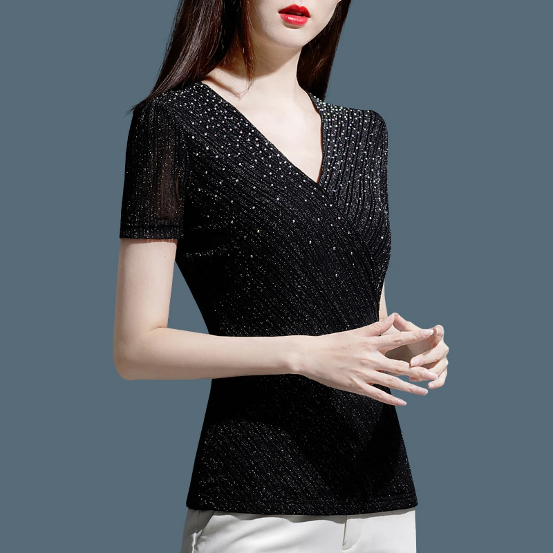 A 00035网纱气质V领小衫女
