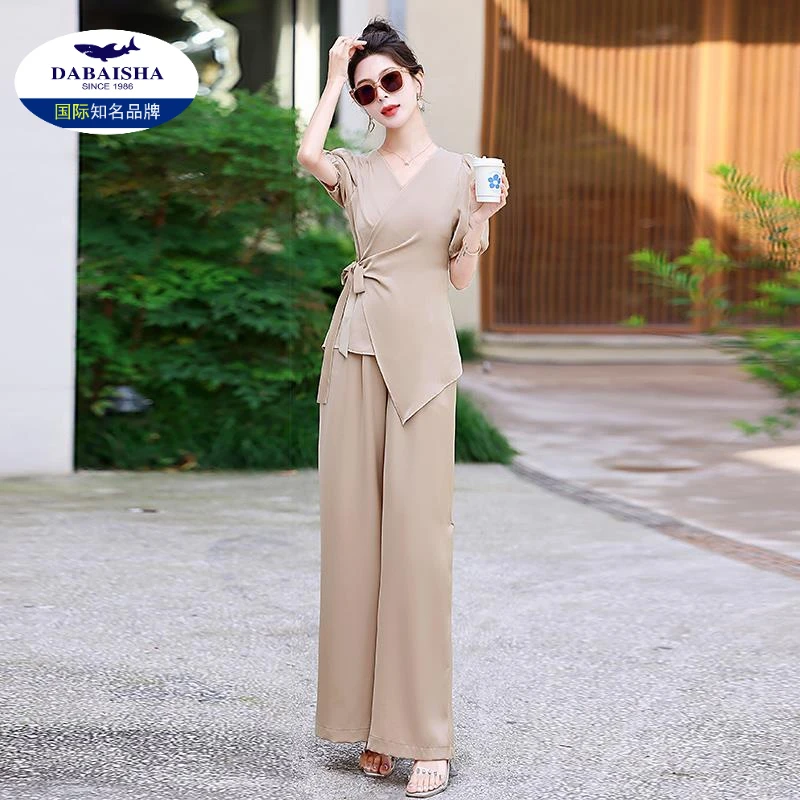高级感洋气套装女夏季新款气质时尚通勤职业显瘦阔腿裤两件套