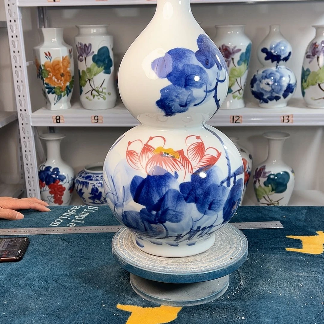 摆件景德镇陶瓷葫芦荷花