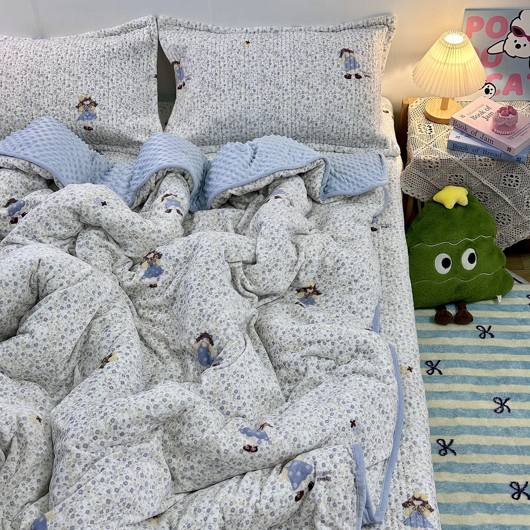 秋冬新款牛奶绒高克重豆豆绒床盖四件套奶绒被套保暖加厚床品套件