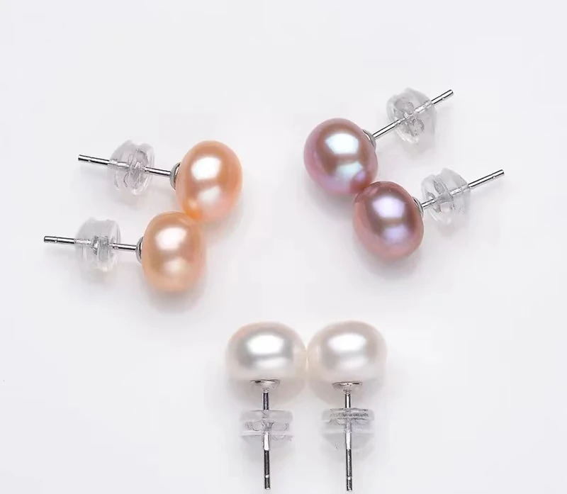 【到手3对】 淡水无核耳钉 S925银（粉、紫、白）6-7mm