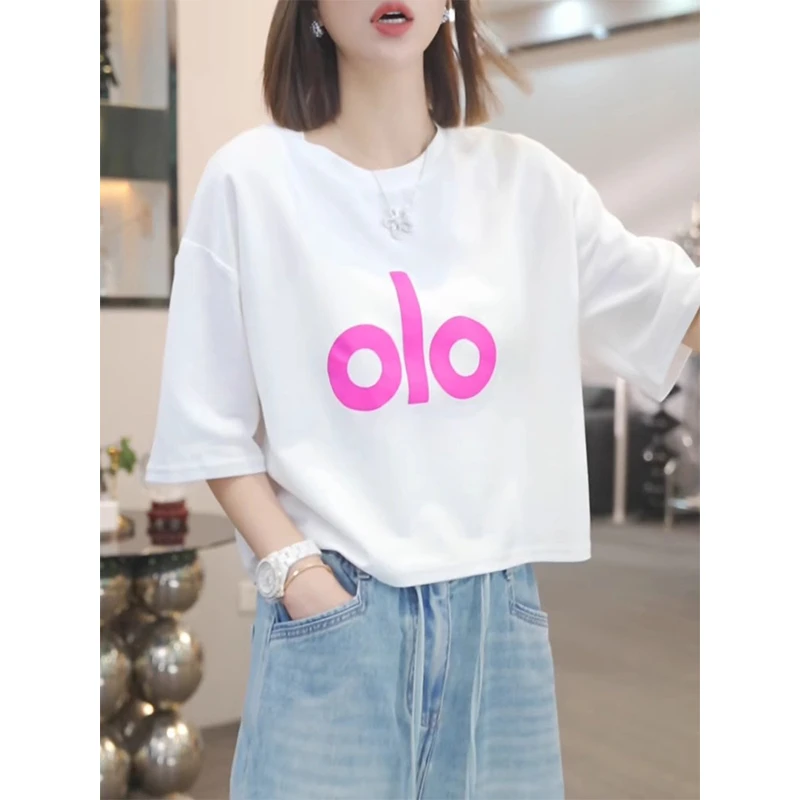 字母印花白色短袖t恤女2025夏季新款宽松休闲短款圆领上衣体恤衫