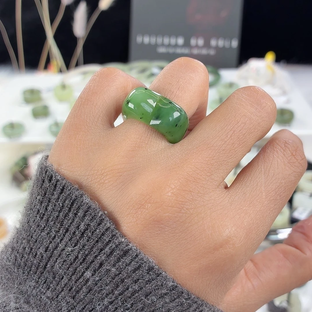 和田玉未镶嵌戒指i141碧玉乌兰海猫耳16.0不退换