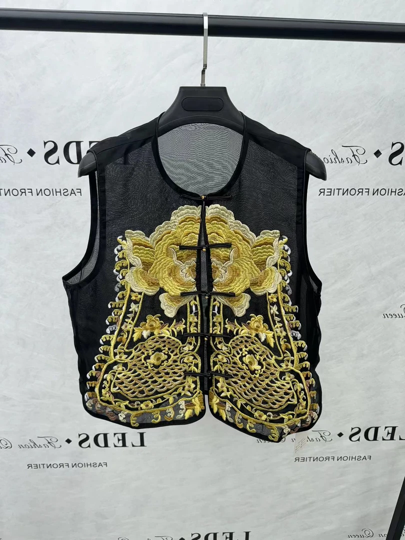 LEDS 1998夏季唐装透气中式重工满绣网红马夹