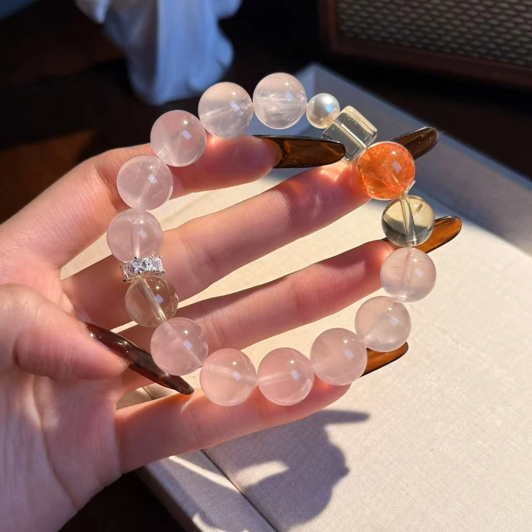 粉水晶红胶花黄水晶手串手链 颜色微差多样性发其一F387